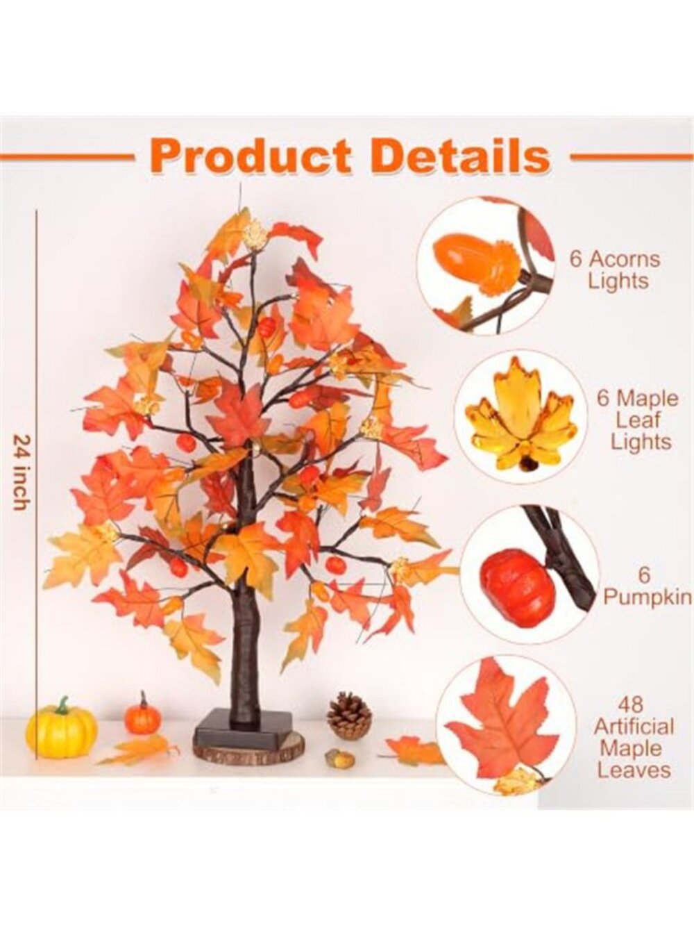 2 Pack 24 Inch Maple Tree Fall Thanksgiving Table Decorations with 48LED - Picture 3 of 6